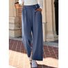imageEVALESS Womens Wide Leg Work Pants Straight Elastic High Waisted Double Button Trousers Business Casual Pants with PocketsDark Blue
