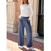 imageEVALESS Womens Wide Leg Work Pants Straight Elastic High Waisted Double Button Trousers Business Casual Pants with PocketsDark Blue