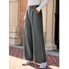 imageEVALESS Womens Wide Leg Work Pants Straight Elastic High Waisted Double Button Trousers Business Casual Pants with PocketsGrey