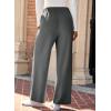 imageEVALESS Womens Wide Leg Work Pants Straight Elastic High Waisted Double Button Trousers Business Casual Pants with PocketsGrey
