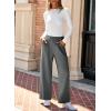 imageEVALESS Womens Wide Leg Work Pants Straight Elastic High Waisted Double Button Trousers Business Casual Pants with PocketsGrey