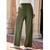 imageEVALESS Womens Wide Leg Work Pants Straight Elastic High Waisted Double Button Trousers Business Casual Pants with PocketsJungle Green