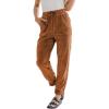 imageEVALESS Corduroy Pants for Women Casual Drawstring Elastic High Waist Straight Leg Pants Loose Comfy Trousers with PocketsB Orange