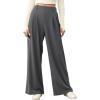 imageEVALESS Wide Leg Pants for Women Elastic High Waisted Waffle Knit Fleece Lined Palazzo Pants Work Trousers with PocketsDark Grey
