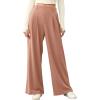 imageEVALESS Wide Leg Pants for Women Elastic High Waisted Waffle Knit Fleece Lined Palazzo Pants Work Trousers with PocketsDusty Pink