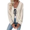 imageEVALESS Womens Cardigan Sweaters Trendy V Neck Long Sleeve Open Front Bow Tie Knit Chunky Lightweight Fall OuterwearApricot