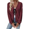 imageEVALESS Womens Cardigan Sweaters Trendy V Neck Long Sleeve Open Front Bow Tie Knit Chunky Lightweight Fall OuterwearBurgundy