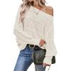 imageEVALESS Womens Crochet Boat Neck Long Sleeve Loose Fit Sweaters Fall Winter Clothes for Women Fashion 2025Apricot