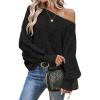 imageEVALESS Womens Crochet Boat Neck Long Sleeve Loose Fit Sweaters Fall Winter Clothes for Women Fashion 2025Black