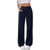 imageEVALESS Womens Elastic High Waist Straight Leg Pants Business Casual Work Pants Fall Button Down Office Outfits TrousersNavy Blue