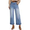 imageEVALESS Womens High Waist Wide Leg Jeans Trendy Cropped Denim Pants Solid Ankle Length Stretchy Jeans with PocketsBeau Blue