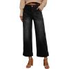 imageEVALESS Womens High Waist Wide Leg Jeans Trendy Cropped Denim Pants Solid Ankle Length Stretchy Jeans with PocketsBlack