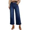 imageEVALESS Womens High Waist Wide Leg Jeans Trendy Cropped Denim Pants Solid Ankle Length Stretchy Jeans with PocketsDirty Blue