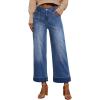 imageEVALESS Womens High Waist Wide Leg Jeans Trendy Cropped Denim Pants Solid Ankle Length Stretchy Jeans with PocketsSail Blue