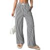 imageEVALESS Womens Striped Pants 2025 Comfy High Waist Wide Leg Lounge Pants Y2K Casual Lightweight PJ Bottoms with PocketsWhite Stripe