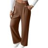 imageEVALESS Womens Wide Leg Work Pants Straight Elastic High Waisted Double Button Trousers Business Casual Pants with PocketsBrown