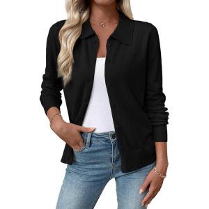 imageEVALESS Cardigan Sweaters for Women Wool Blend Lightweight Trendy Long Sleeve Lapel Collar Button Down Sweater CardigansBlack
