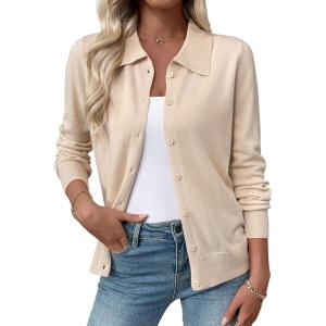 imageEVALESS Cardigan Sweaters for Women Wool Blend Lightweight Trendy Long Sleeve Lapel Collar Button Down Sweater CardigansOatmeal