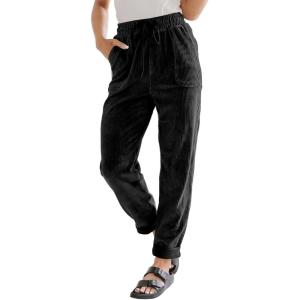 imageEVALESS Corduroy Pants for Women Casual Drawstring Elastic High Waist Straight Leg Pants Loose Comfy Trousers with Pockets1b1 Black