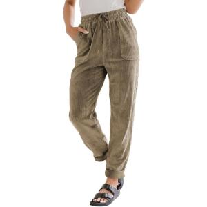 imageEVALESS Corduroy Pants for Women Casual Drawstring Elastic High Waist Straight Leg Pants Loose Comfy Trousers with Pockets1b2 Khaki