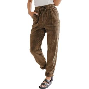 imageEVALESS Corduroy Pants for Women Casual Drawstring Elastic High Waist Straight Leg Pants Loose Comfy Trousers with Pockets2b Brown