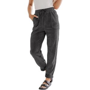 imageEVALESS Corduroy Pants for Women Casual Drawstring Elastic High Waist Straight Leg Pants Loose Comfy Trousers with PocketsB Gray