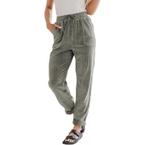 imageEVALESS Corduroy Pants for Women Casual Drawstring Elastic High Waist Straight Leg Pants Loose Comfy Trousers with PocketsB1 Gray