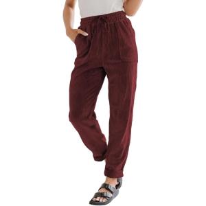 imageEVALESS Corduroy Pants for Women Casual Drawstring Elastic High Waist Straight Leg Pants Loose Comfy Trousers with PocketsD Burgundy