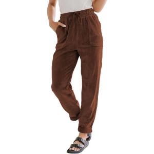 imageEVALESS Corduroy Pants for Women Casual Drawstring Elastic High Waist Straight Leg Pants Loose Comfy Trousers with PocketsD Coffee