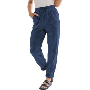 imageEVALESS Corduroy Pants for Women Casual Drawstring Elastic High Waist Straight Leg Pants Loose Comfy Trousers with PocketsD Dirty Blue