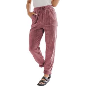 imageEVALESS Corduroy Pants for Women Casual Drawstring Elastic High Waist Straight Leg Pants Loose Comfy Trousers with PocketsD Rose Pink