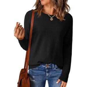 imageEVALESS Fall Sweaters for Women 2025 Fashion Long Sleeve Crewneck Knit Pullover Tops Teacher Outfits Winter ClothesBlack