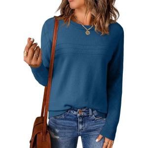 imageEVALESS Fall Sweaters for Women 2025 Fashion Long Sleeve Crewneck Knit Pullover Tops Teacher Outfits Winter ClothesBlue