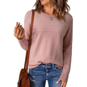 imageEVALESS Fall Sweaters for Women 2025 Fashion Long Sleeve Crewneck Knit Pullover Tops Teacher Outfits Winter ClothesLight Pink