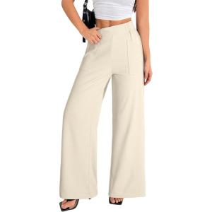 imageEVALESS Womens Baggy Wide Leg Pants Casual Elastic Waisted Palazzo Harem Pant with PocketsBeige