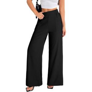 imageEVALESS Womens Baggy Wide Leg Pants Casual Elastic Waisted Palazzo Harem Pant with PocketsBlack