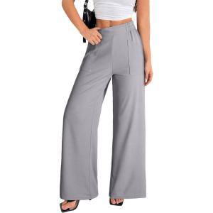 imageEVALESS Womens Baggy Wide Leg Pants Casual Elastic Waisted Palazzo Harem Pant with PocketsGray