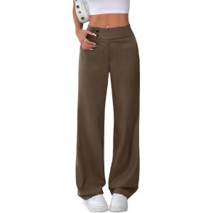 imageEVALESS Womens Elastic High Waist Straight Leg Pants Business Casual Work Pants Fall Button Down Office Outfits TrousersDark Brown