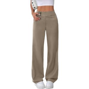 imageEVALESS Womens Elastic High Waist Straight Leg Pants Business Casual Work Pants Fall Button Down Office Outfits TrousersParchment