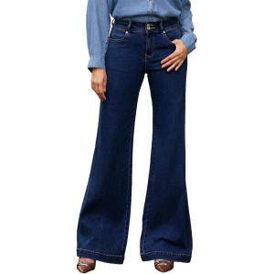 imageEVALESS Womens Jeans High Waisted Wide Leg Stretchy Baggy Denim Pants with DualButton ClosureBluing