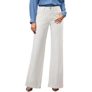 imageEVALESS Womens Jeans High Waisted Wide Leg Stretchy Baggy Denim Pants with DualButton ClosureWhite