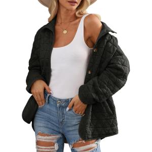 imageEVALESS Womens Lightweight Diamond Quilted Jacket Casual Winter Open Front Button Down Puffer Coat Outwear CardiganBlack