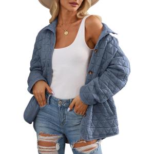 imageEVALESS Womens Lightweight Diamond Quilted Jacket Casual Winter Open Front Button Down Puffer Coat Outwear CardiganE Ashleigh Blue