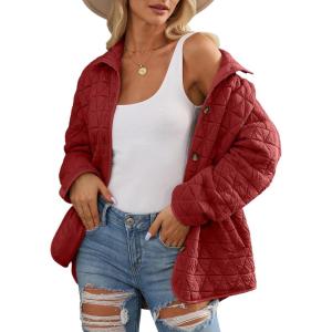 imageEVALESS Womens Lightweight Diamond Quilted Jacket Casual Winter Open Front Button Down Puffer Coat Outwear CardiganE Wine Red
