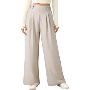 imageEVALESS Womens Wide Leg Pants High Waisted Business Work Casual Trousers 2025 Summer Comfy Palazzo Pants with PocketsBeige