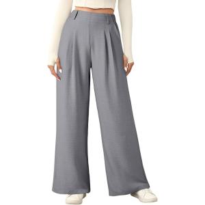imageEVALESS Womens Wide Leg Pants High Waisted Business Work Casual Trousers 2025 Summer Comfy Palazzo Pants with PocketsHeather Grey