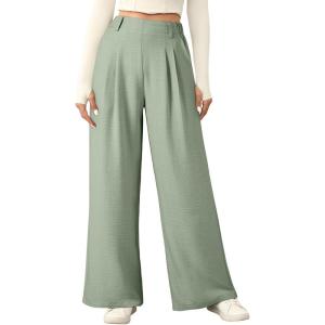 imageEVALESS Womens Wide Leg Pants High Waisted Business Work Casual Trousers 2025 Summer Comfy Palazzo Pants with PocketsMist Green