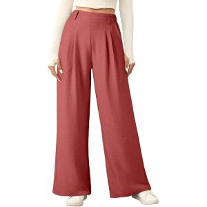 imageEVALESS Womens Wide Leg Pants High Waisted Business Work Casual Trousers 2025 Summer Comfy Palazzo Pants with PocketsRed Clay