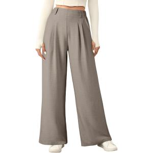 imageEVALESS Womens Wide Leg Pants High Waisted Business Work Casual Trousers 2025 Summer Comfy Palazzo Pants with PocketsTaupe