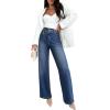 imageEVALESS Jeans for Women Trendy 2025 Overlap Waist Straight Wide Leg Stretchy Denim PantsNavy Blue
